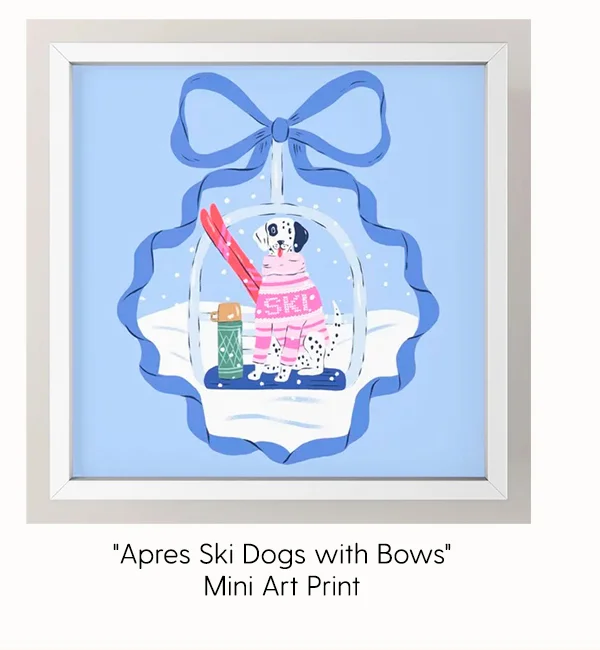 Apres Ski Dogs with Bows Mini Art Print by Krissy Mast