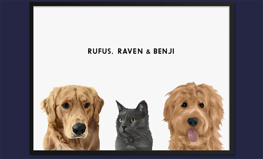 Modern Pet Portrait (Three Pets) - Custom Poster