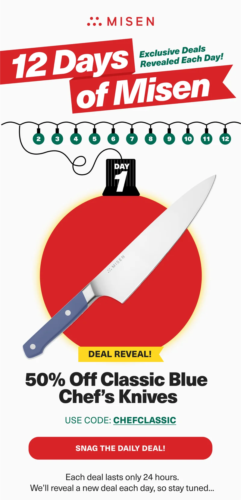 Use code CHEFCLASSIC to enjoy 50% off Classic Blue Chef's Knives. Ends at midnight!