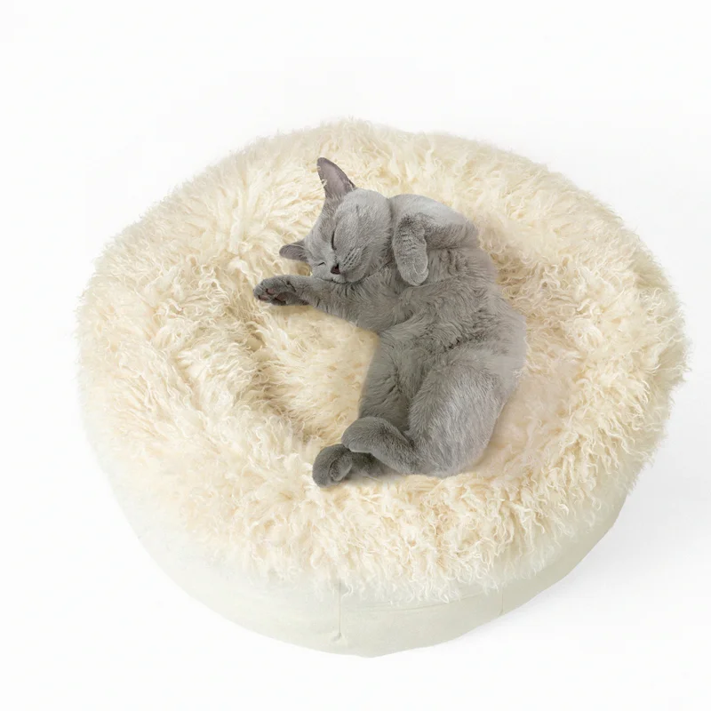 Image of PupPouf™ Luxe Faux Fur Donut Pet Bed - Plush Sheep Ivory