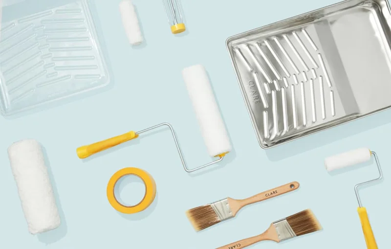 Flat lay of Clare paint supplies