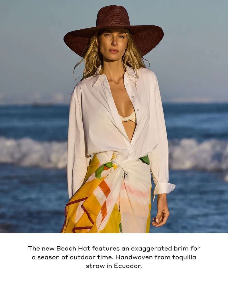 The new Beach Hat features an exaggerated brim for a season of outdoor time. Handwoven from toquilla straw in Ecuador.