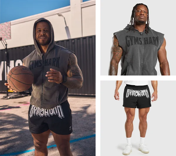 Featuring the Heritage Washed Sleeveless Zip Hoodie & Wordmark Mesh 5'' Shorts.