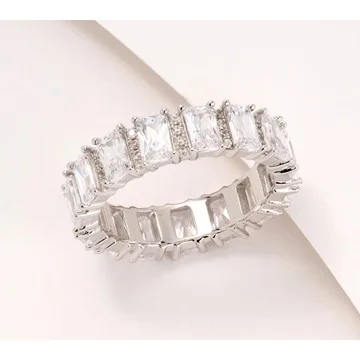 Diamonique Classics Emerald Cut Band Ring, Sterling Silver