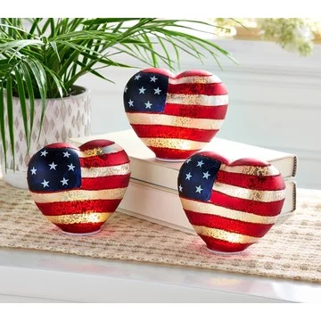 Set of 3 Lit Mercury Glass Patriotic Hearts by Valerie