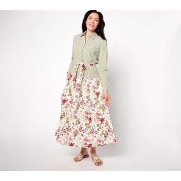 Studio Park x Rosina Grosso Petite Printed Mixed Media Maxi Shirtdress