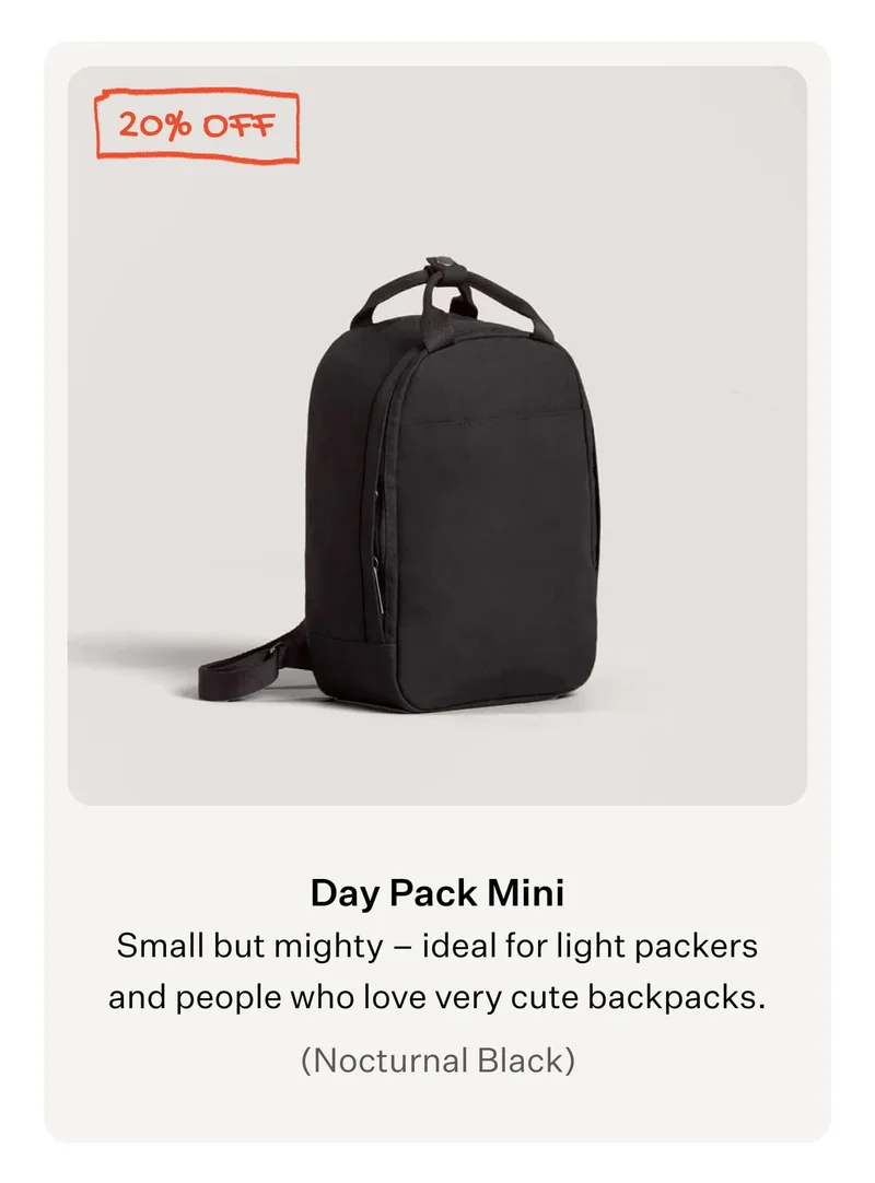 DayPack Mini: Small but mighty – ideal for light packers and people who love very cute backpacks. | Nocturnal Black