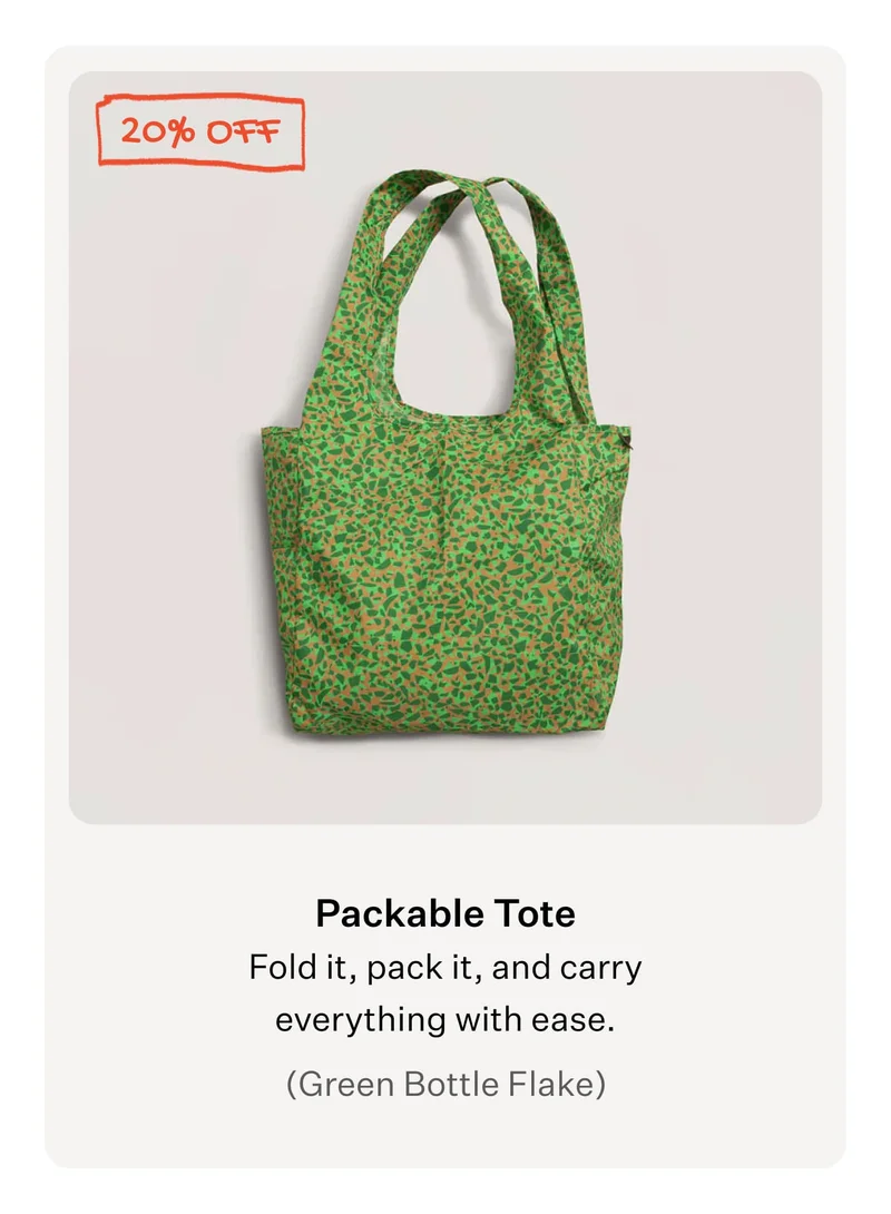 Packable Tote: Fold it, pack it, and carry everything with ease. | Green Bottle Flake)