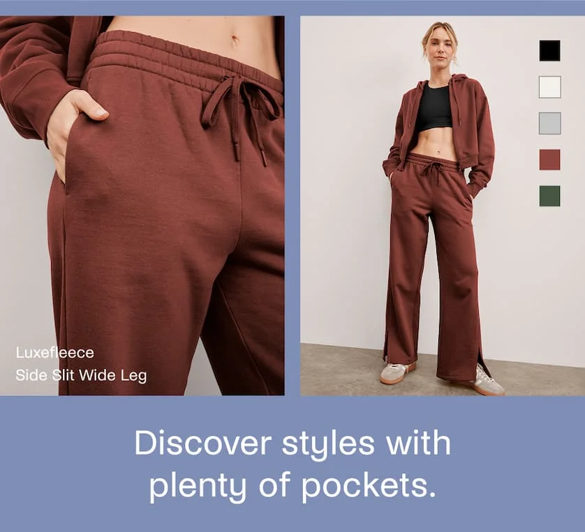 LuxeFleece Side Slit Wide Leg Pant in Cinnamon