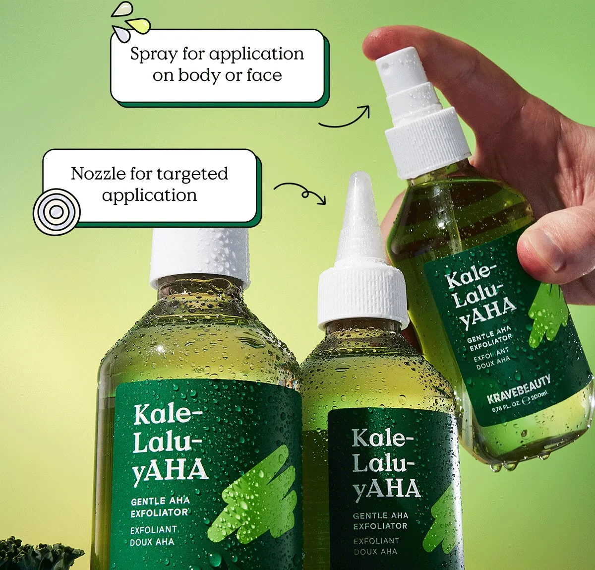 Spray for application on body or face - OR - Nozzle for targeted application!