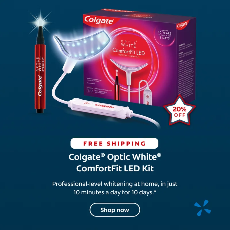 Free Shipping  Colgate® Optic White® ComfortFit LED Kit Professional-level whitening at home, in just 10 minutes a day for 10 days.* Shop now