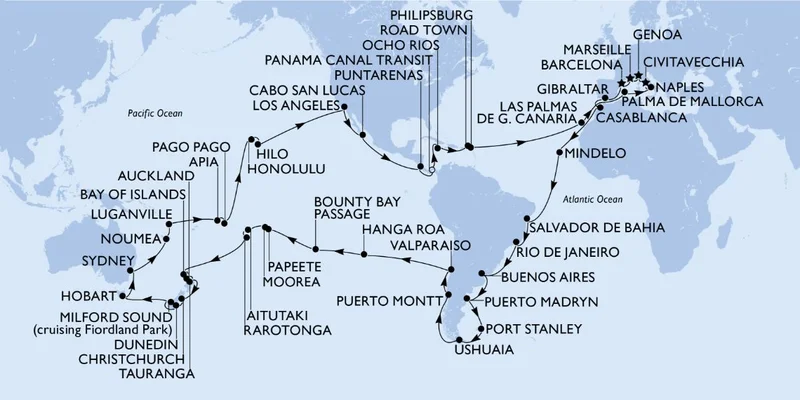 World Cruise 2027 Itinerary Map – Click to Learn More
