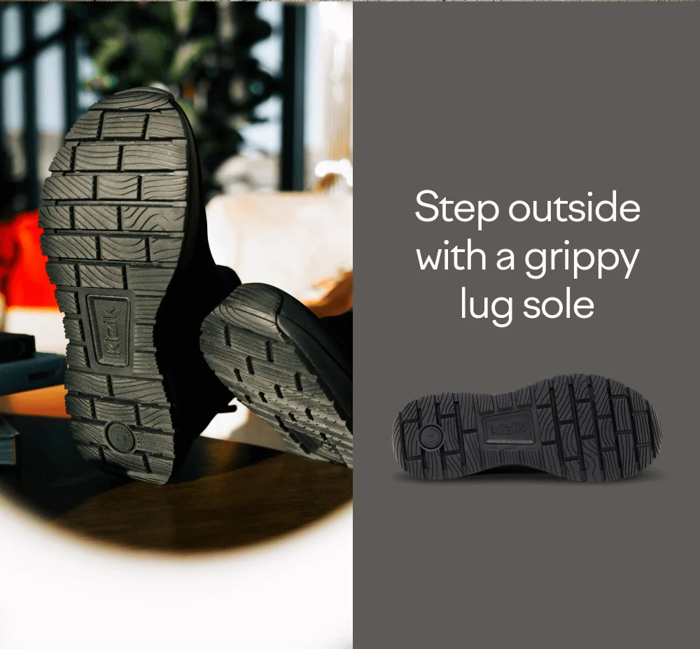 Step outside with a grippy lug sole
