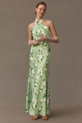 BHLDN Ruby Twist Halter Satin Gown