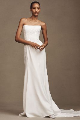 Jenny by Jenny Yoo Tricia Fit & Flare Appliqué Crepe Wedding Gown