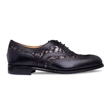 Milly Oxford Brogue in Black Calf Leather/Black Suede