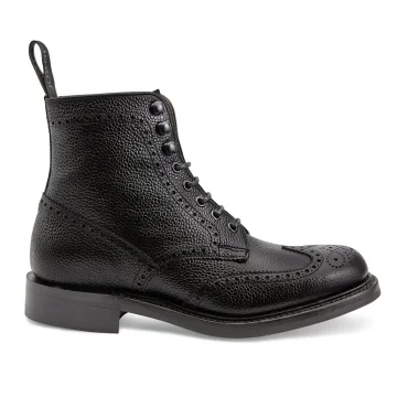 Olivia R Derby Brogue Boot in Black Grain Leather