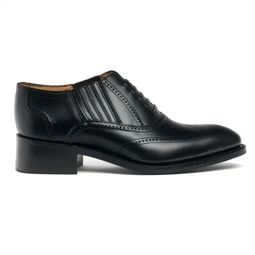 Heidi D Slip On Gusset Oxford Brogue in Black Calf