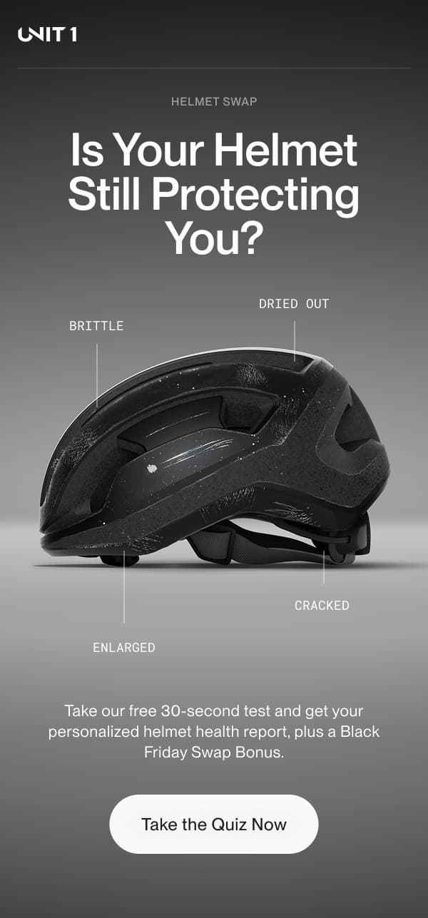 Hands holding a UNIT 1 smart helmet glowing with LED lights under the headline ‘NOW LIVE – Holiday Deals.’ Button below reads ‘Shop Deals.’ Once-a-year offers, limited units available.