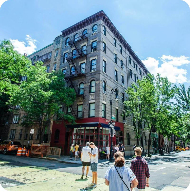 Exterior show of a building in New York City's West Village, featured in the TV show Friends