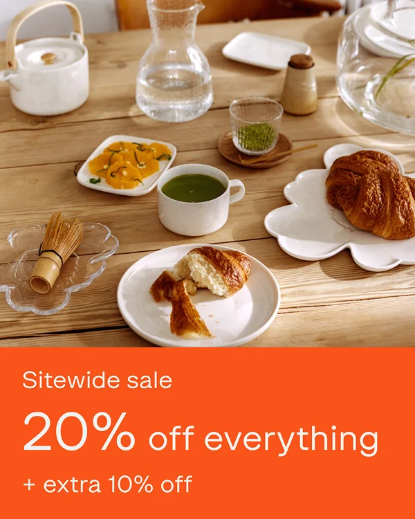 Image of a table setting, and below it says sitewide sale 20% off everything extra 10% off