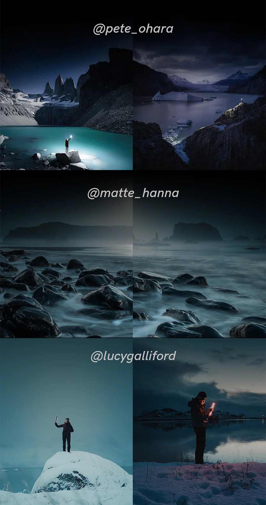 Creative professionals @pete_ohara, @matte_hanna, and @lucygalliford lighting up their shoots with Lume Cube products.