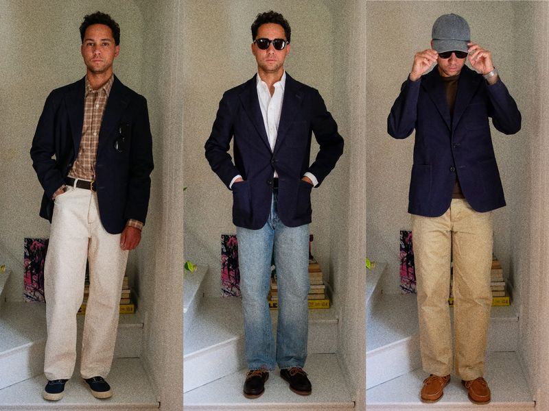 GQ contributor Leon Hedgepeth wearing the Buck Mason Carry-On Jacket.