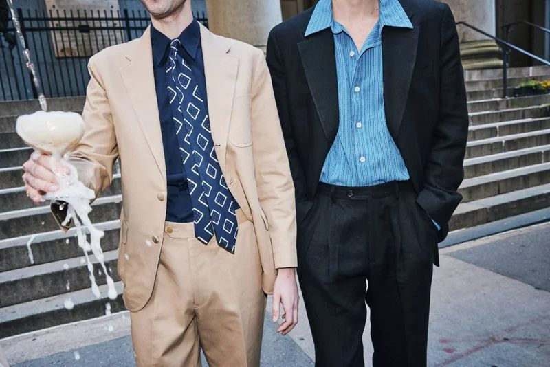 Two GQ staffers wearing distinct riffs on the summer wedding suit.