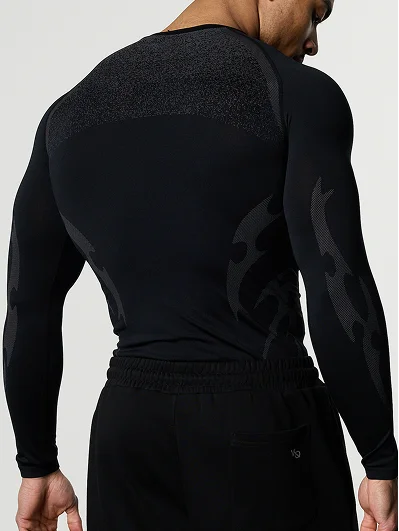TRIBAL COMPRESSION BLACK LONG SLEEVE T SHIRT