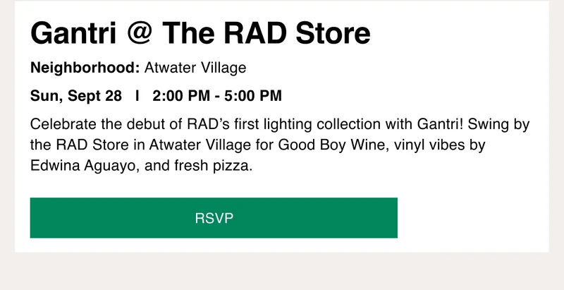 Gantri @ The RAD Store | Sun, Sept 28