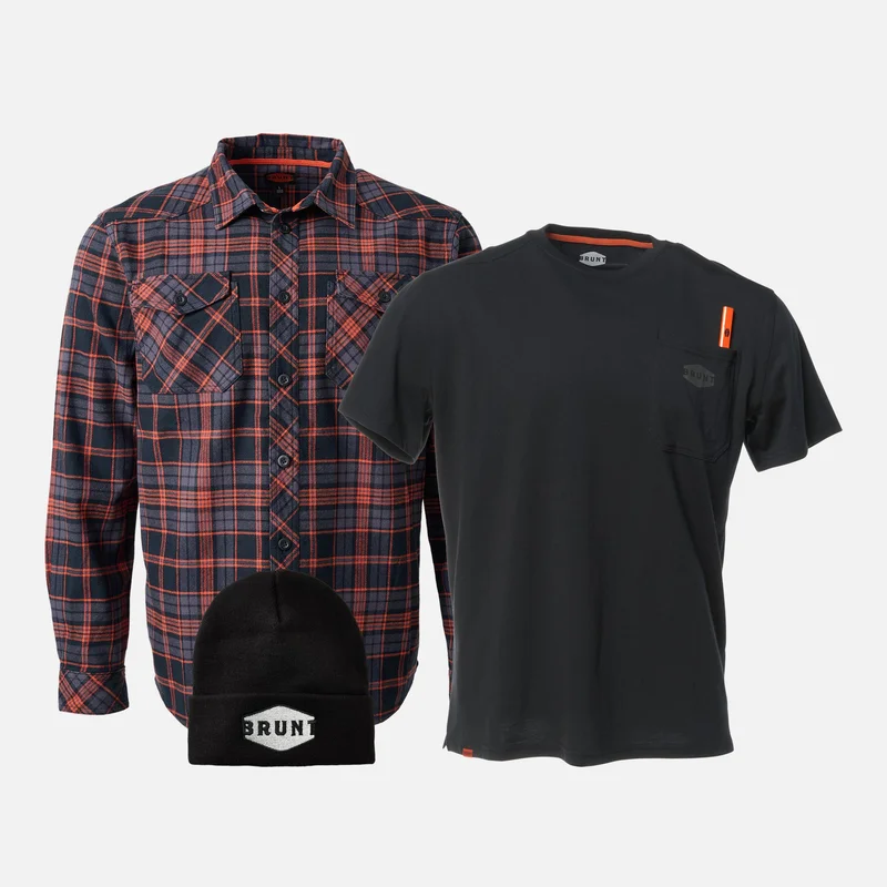 Image of The BRUNT Flannel Shirt, Pocket Tee & Beanie Bundle