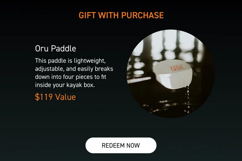 REDEEM YOUR FREE PADDLE ($119 VALUE) WITH KAYAK PURCHASE REDEEM YOUR FREE PADDLE ($119 VALUE) WITH KAYAK PURCHASE