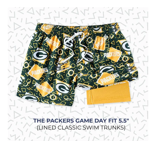 Lined Classic Swim Trunks; The Packers Game Day Fit 5.5"