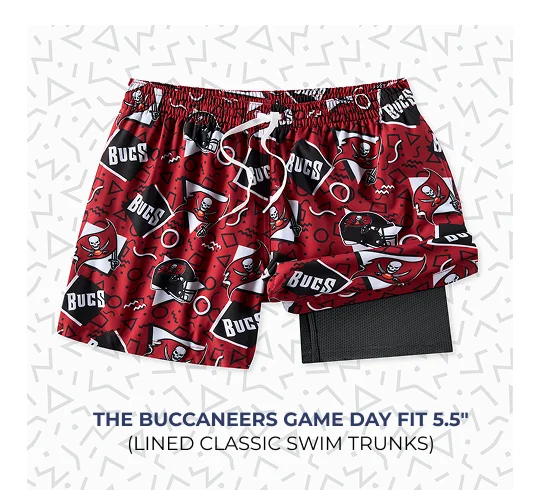 Lined Classic Swim Trunks; The Buccaneers Game Day Fit 5.5"