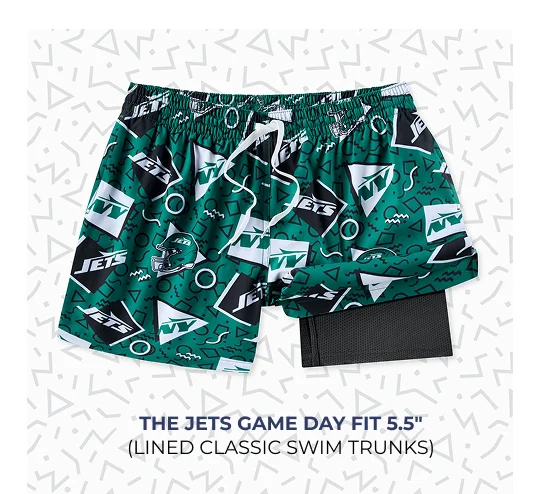 Lined Classic Swim Trunks; The Jets Game Day Fit 5.5"
