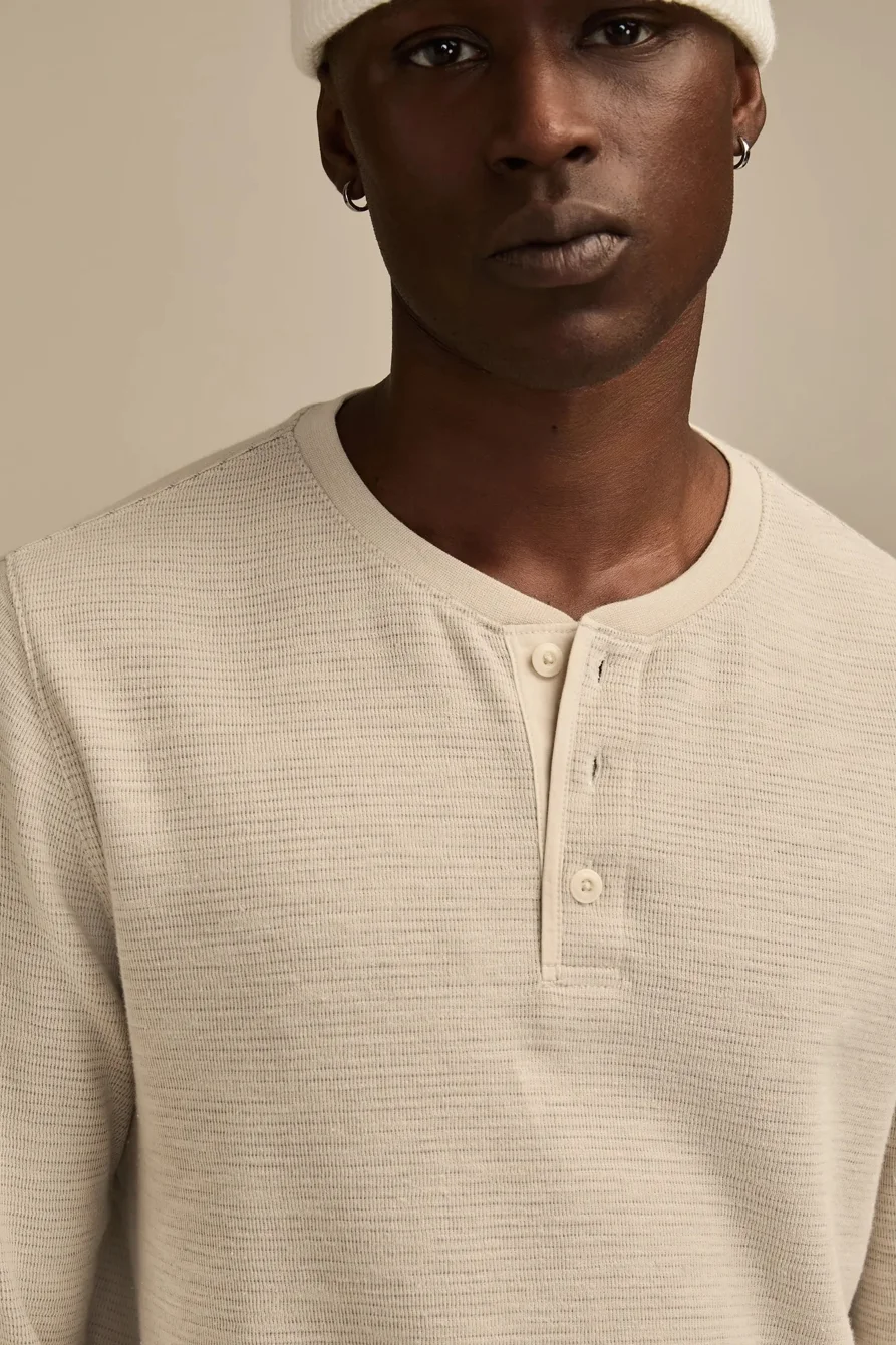 Image of Lucky Brand Textured Knit Henley - Men's Clothing Tops Tees Henley Shirt in Olive