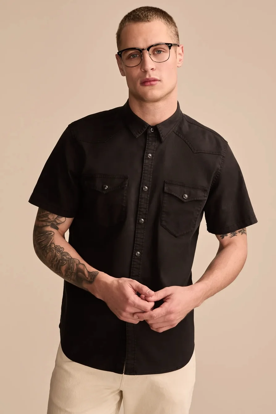 Image of Lucky Brand Vintage Twill Short Sleeve Western Shirt - Men's Clothing Outerwear Shirt Jackets