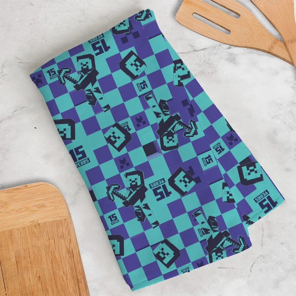Image of Minecraft 15th Anniversary Checkered Tea Towel