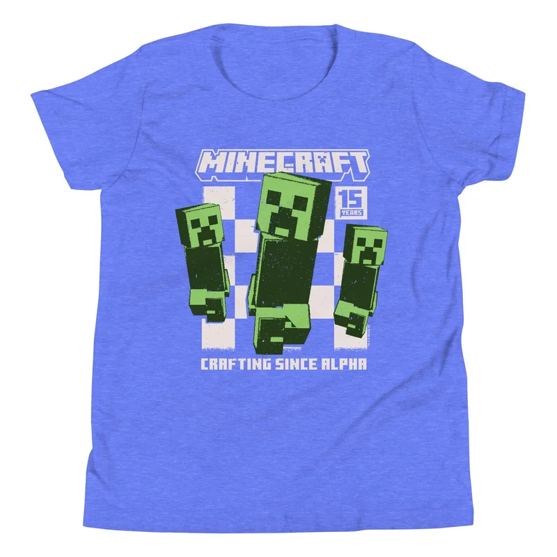 Image of Minecraft 15th Anniversary Checkered Creeper Kids T-Shirt