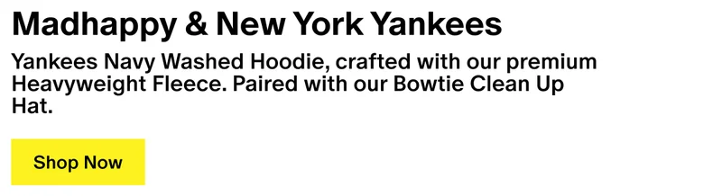 Madhappy & New York Yankees - Yankees Navy Washed Hoodie, crafted with our premium Heavyweight Fleece. Paired with our Bowtie Clean Up Hat.