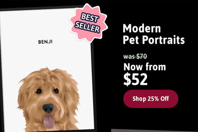 BEST SELLER: Modern Pet Portraits. was $70. Now from $52. Shop 25% Off