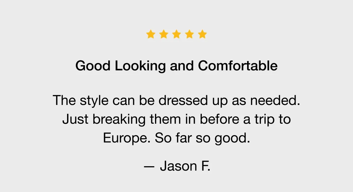 GIF of five star reviews for the Weekend Sneaker.