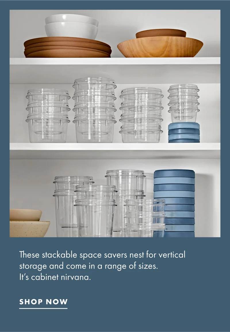 These stackable space savers nest for vertical storage and come in a range of sizes. Shop now.