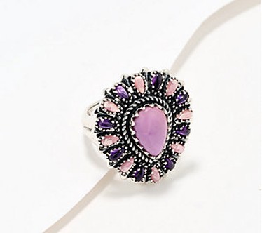 American West Sterling Silver Gemstone Cluster Pear Ring