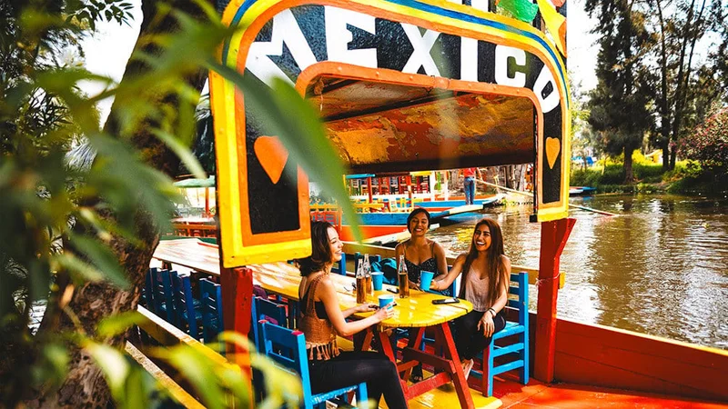 Image description: A group of friends at Xochimilco Gardens.