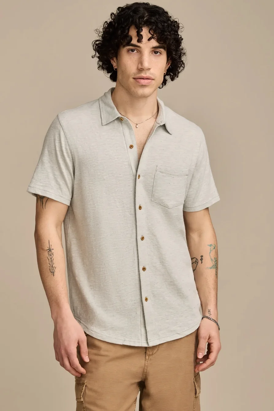 Image of Lucky Brand Linen Short Sleeve Button Up Shirt - Men's Clothing Outerwear Shirt Jackets in #001 Black
