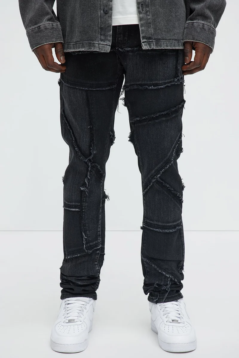 Image of Skinny Patch It With Fray Jeans - Black Wash