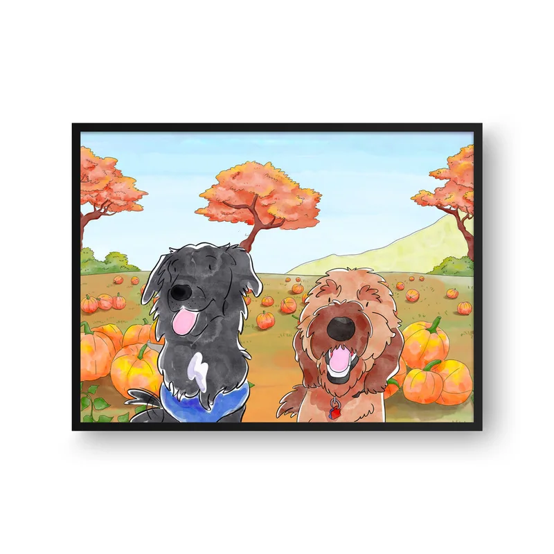 Image of Halloween Watercolor Pet Portrait - Two Pets