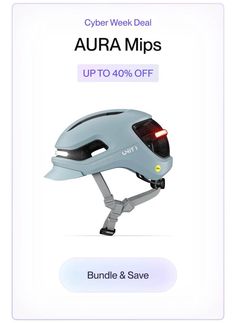 Cyber Week Deal: AURA Mips helmet in light blue, featuring advanced safety technology and a modern design. Save up to 40% with bundle offers.