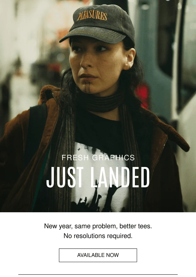 FRESH GRAPHICS | JUST LANDED | New year, same problem, better tees. No resolutions required. | AVAILABLE NOW